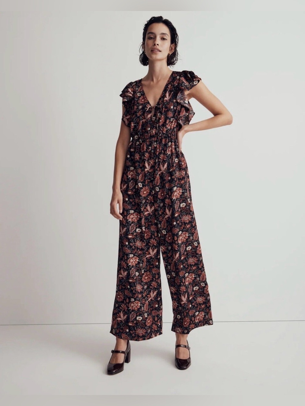 Madewell Women's Pampas Blooms‎ Deep V Ruffled Jumpsuit NI666 L